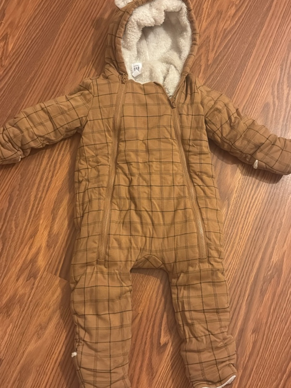 GAP Plaid Hooded One-Piece in Caramel Brown